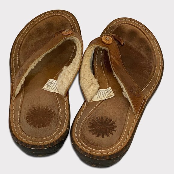 UGG F8910A. sherpa lined flip flop sandals 6/EUR 37 tan - Picture 10 of 12